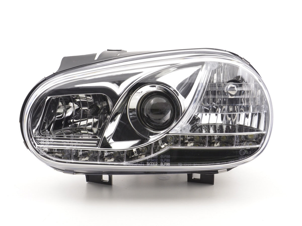 Scheinwerfer Set Daylight LED Tagfahrlicht VW Golf 4 97-03 chrom für Rechtslenker Scheinwerfer Set Daylight LED Tagfahrlicht VW Golf 4 97-03 chrom für Rechtslenker